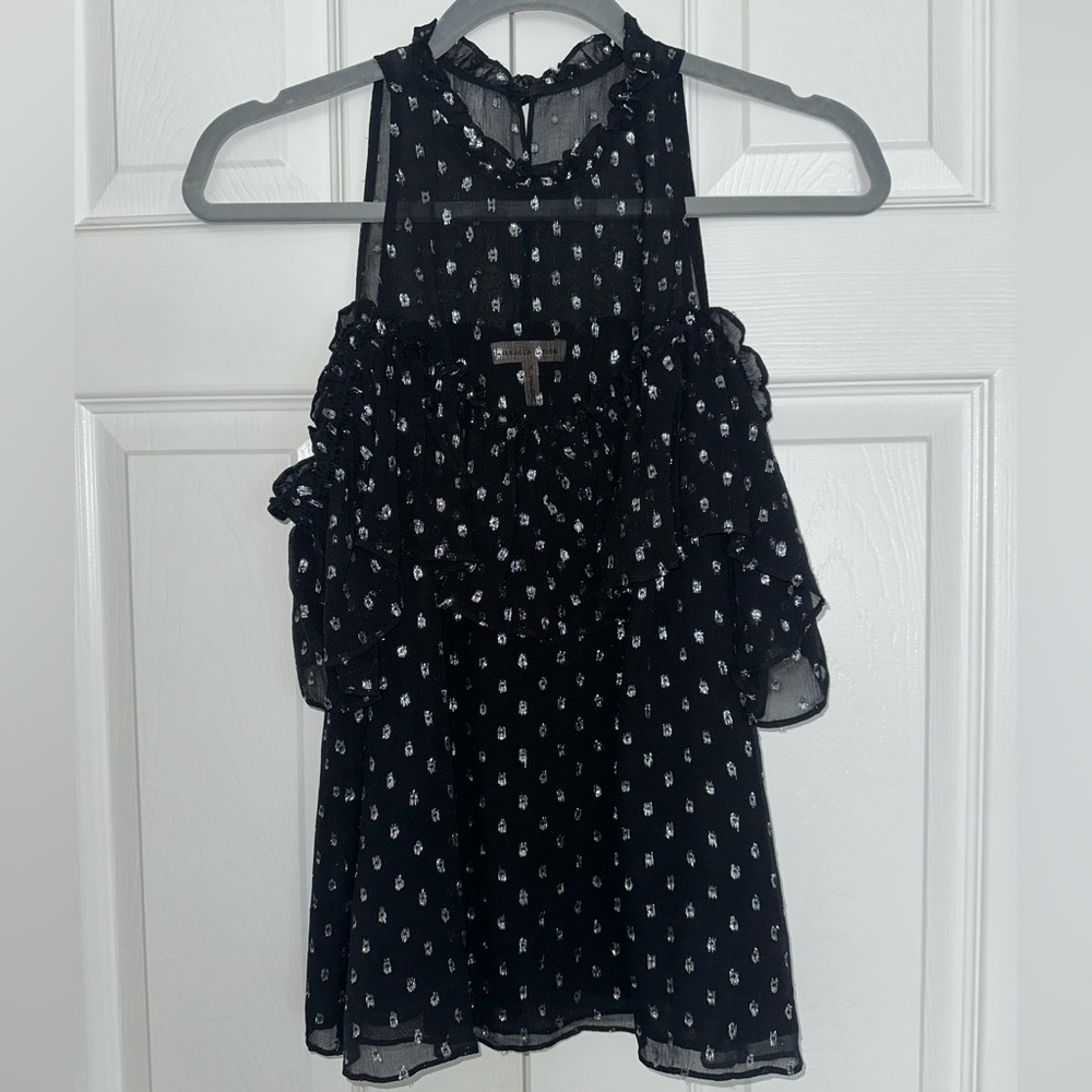 Rebecca Taylor Black Silk Off the Shoulder Top with Silver Threading - Picture 7 of 7